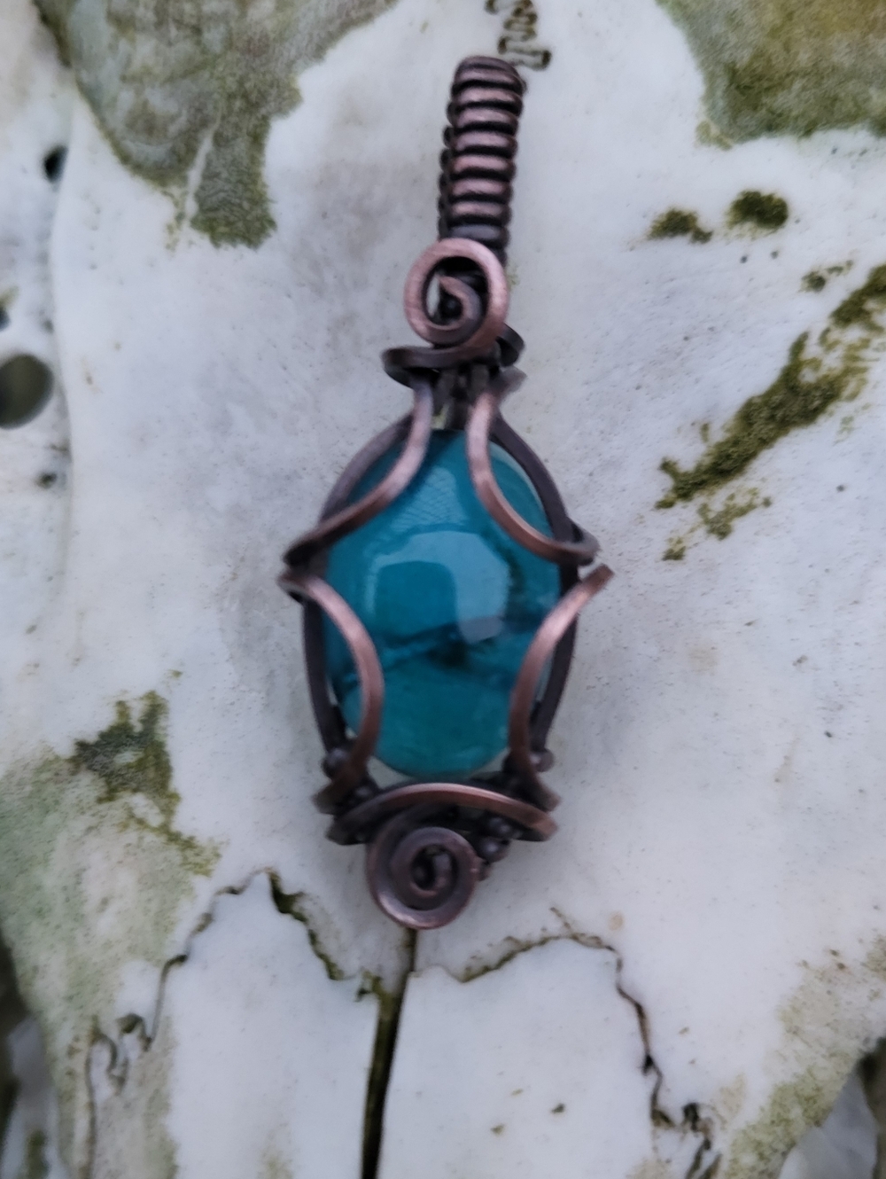 Blue Apatite Copper Wire Wrap Pendant - Picture 5 of 6